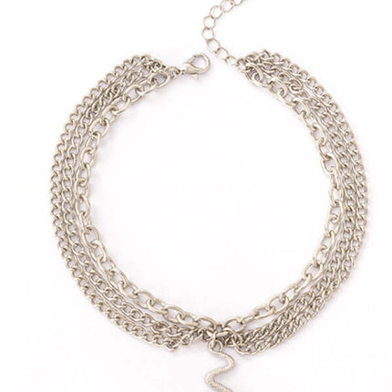 Gold Heart Snake Charm Tassel Layered Anklet Set for Women ankle model