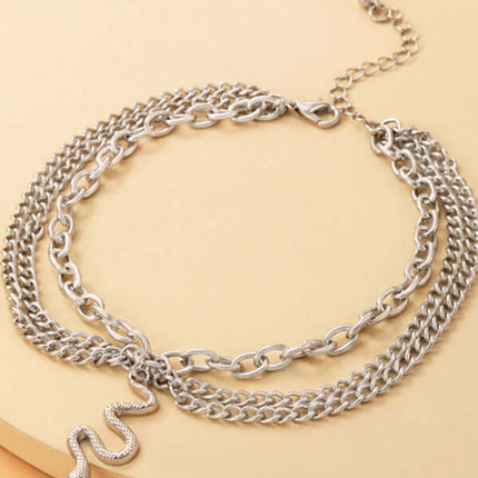 Gold Heart Snake Charm Tassel Layered Anklet Set for Women beach style