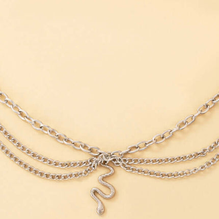 Gold Heart Snake Charm Tassel Layered Anklet Set for Women golden finish