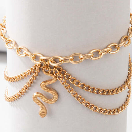 Gold Heart Snake Charm Tassel Layered Anklet Set for Women elegant look