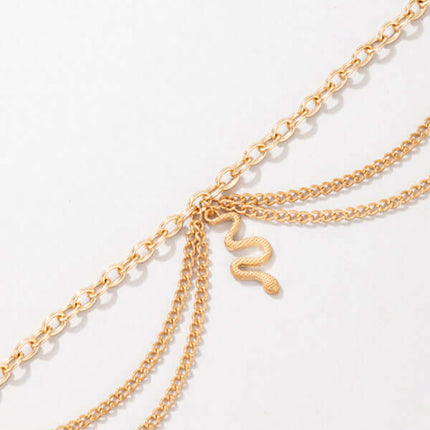 Gold Heart Snake Charm Tassel Layered Anklet Set for Women jewelry shot