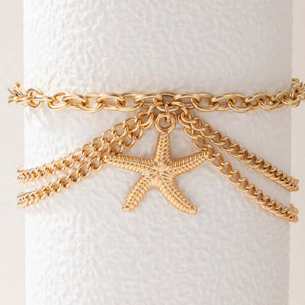 Gold Heart Snake Charm Tassel Layered Anklet Set for Women feminine style