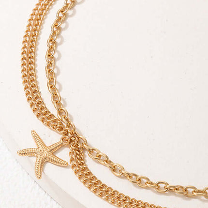 Gold Heart Snake Charm Tassel Layered Anklet Set for Women fashion display