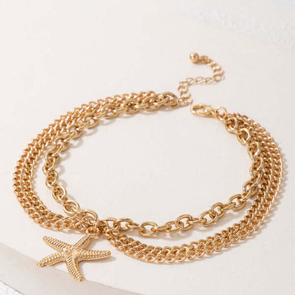 Gold Heart Snake Charm Tassel Layered Anklet Set for Women detail view