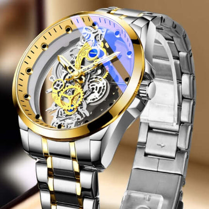 Luminous Skeleton Quartz Watch for Men brown leather version