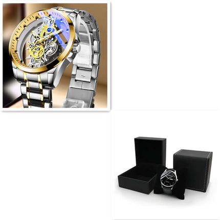 Luminous Skeleton Quartz Watch for Men luxury business style