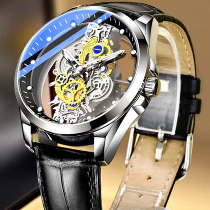 Luminous Skeleton Quartz Watch for Men stainless steel strap