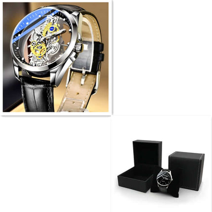 Luminous Skeleton Quartz Watch for Men transparent back case