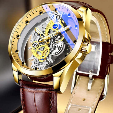 Luminous Skeleton Quartz Watch for Men silver steel version