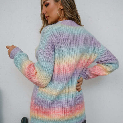 Rainbow Gradient Knit Button Cardigan back view relaxed fit