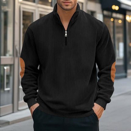 Half Zipper Men Long-sleeved Corduroy Sweater stand collar long sleeve top.