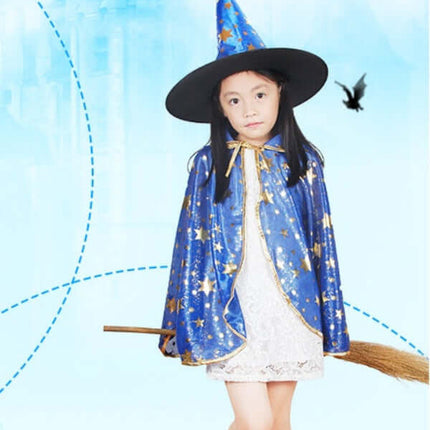 Halloween Cloak Set Wizard Cape With Hat Magical Cosplay Outfit