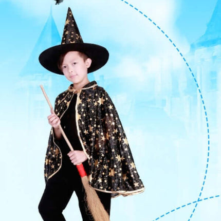Halloween Cloak Set Wizard Cape With Hat Spooky Costume Ensemble