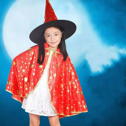 Halloween Cloak Set Wizard Cape With Hat Magical Party Outfit