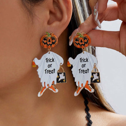 Halloween Earrings Pumpkin And Ghost Tassels Festive Jewelry Design