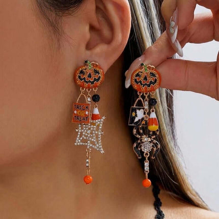 Halloween Earrings Pumpkin And Ghost Tassels Playful Ghost Detail