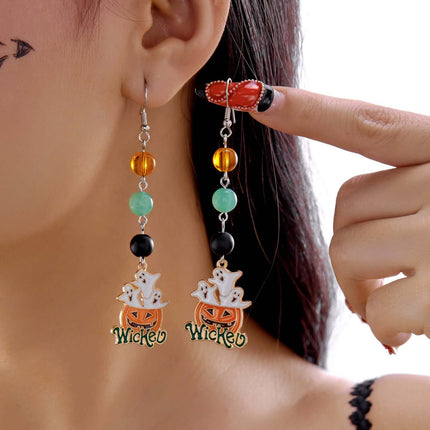 Halloween Earrings Pumpkin And Ghost Tassels Spooky Party Accessory