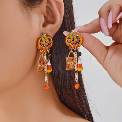 Halloween Earrings Pumpkin And Ghost Tassels Trendy Seasonal Fashion