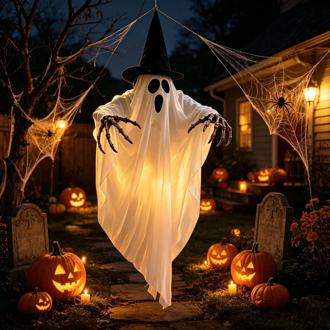 Halloween Ghost Skull Glowing Wizard Hat Decoration Spooky Party Decoration