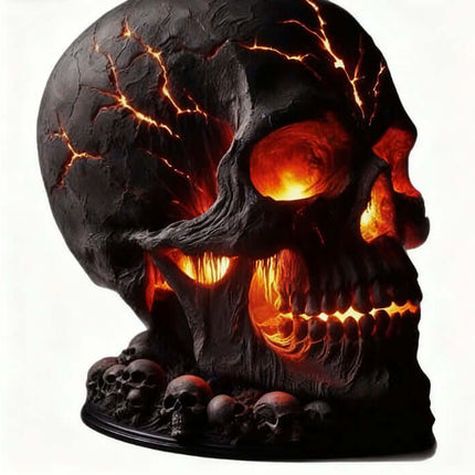 Halloween Lava Stone Skull Lamp featuring glowing lava effects and intricate detailing, perfect for Halloween decorations.