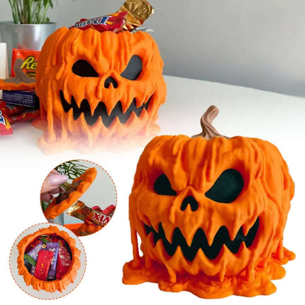 Halloween Melting Pumpkin Candy Bowl With Lid, orange pumpkin design, candy storage, Halloween decoration