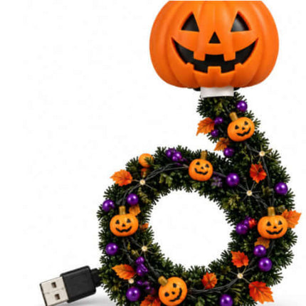 Cozy LED Star Projector Light Ceiling Night Lamp with a festive Halloween design featuring pumpkins and fall leaves.