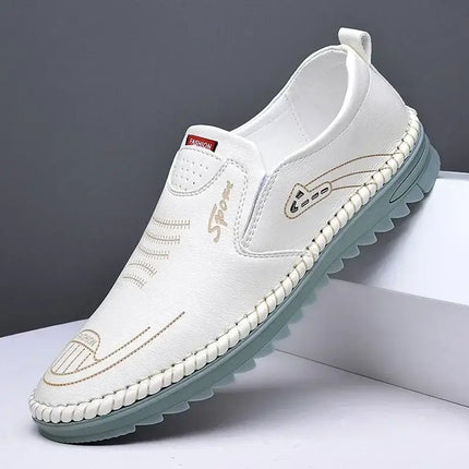 Handmade Leather Soft Sole Mens Business Moccasins stitching detail