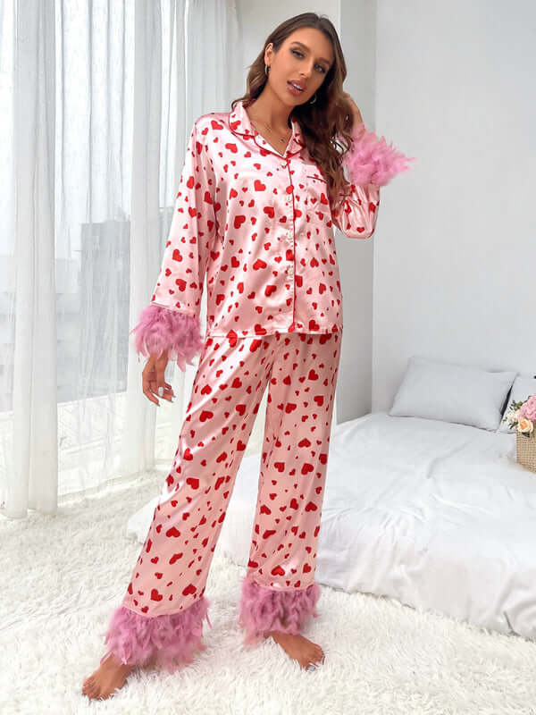 Heart Print Pajama Set valentine day gift idea.