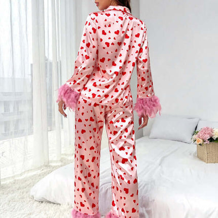 Heart Print Pajama Set casual suit sleepwear.