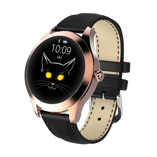 Heart Rate Monitoring Sports Step Smart Bracelet Slim with cat design and round touchscreen display.
