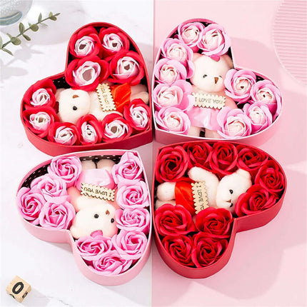 ​Heart Shaped Rose Soap Gift Box red flower bath