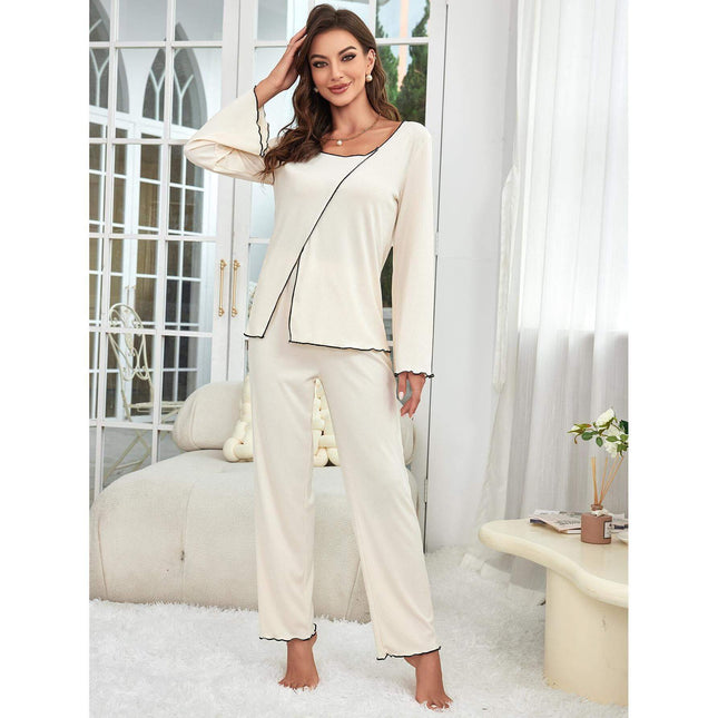 Homewear Suit Long-sleeved Pajamas For Women Set polyester spandex blend.