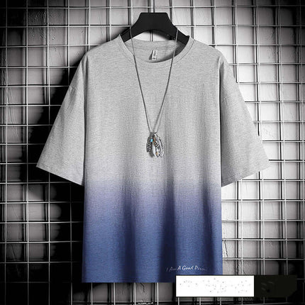 Hong Kong style loose T-shirt men stylish contrasting color matching details stitched on the front chest area