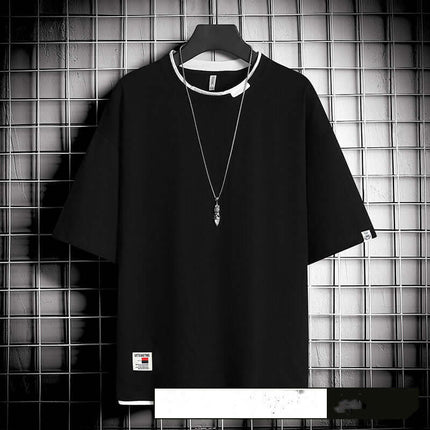 Hong Kong style loose T-shirt men premium neckline collar construction engineered for long lasting stretch support
