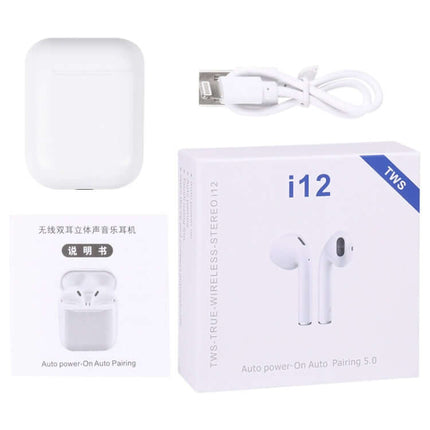 i12 TWS Bluetooth Earphones with Charging Box lightweight in-ear design