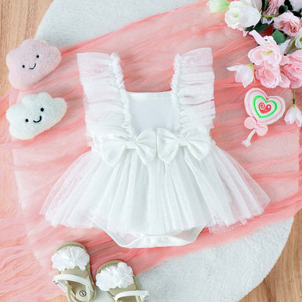 Infant Princess Net Skirt Jumpsuit Summer Dress soft powder pink sleeveless bodysuit with built-in multi-layered tulle skirt