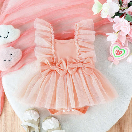 Infant Princess Net Skirt Jumpsuit Summer Dress soft stretchable built-in elastic waistband layout highlighting flexible fit