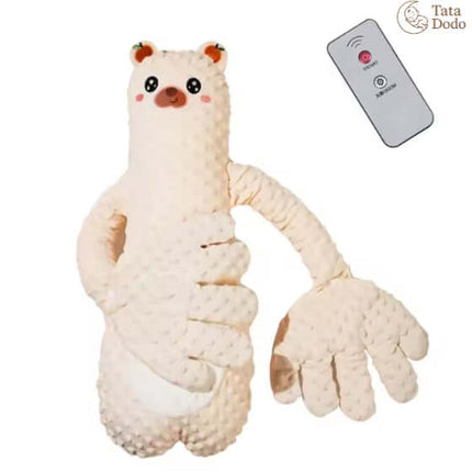 Infant Remote Controlled Cartoon Soothing Sleep Pillow with remote control, soft bear design for babies, soothing sleep aid.