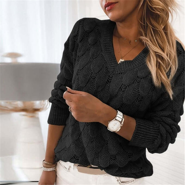 Feather Hollow Knit Sweater fashion long sleeve
