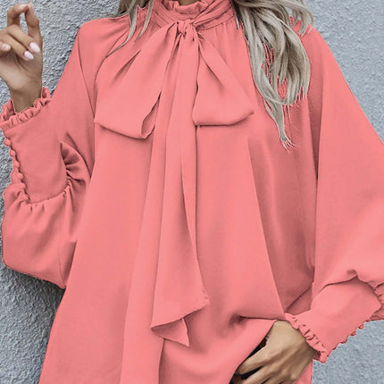 Ins Long-sleeved Blouse Bowknot Puff Sleeves Fashion pink elegant puff sleeve top.