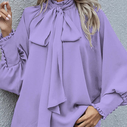 Ins Long-sleeved Blouse Bowknot Puff Sleeves Fashion green fashion minimalist top.