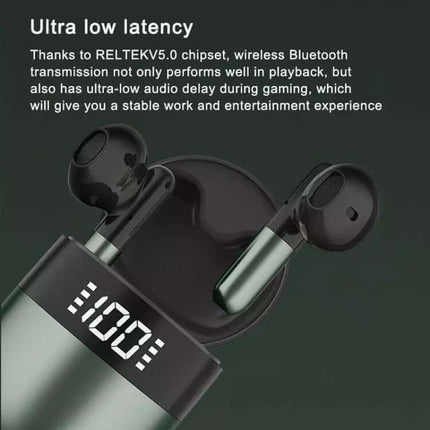 j28 tws wireless bluetooth earphones with led display display closeup