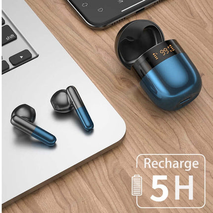 j28 tws wireless bluetooth earphones with led display smooth surface