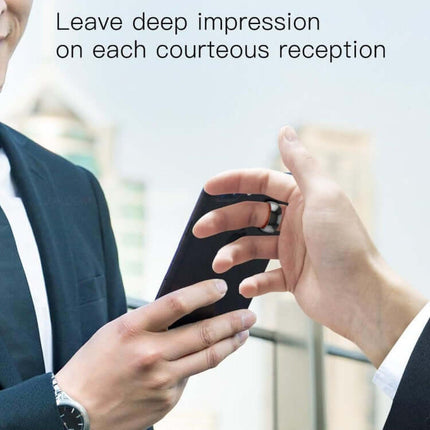 Person demonstrating the JAKCOM R4 Smart Ring Multifunctional Wearable during a courteous reception.