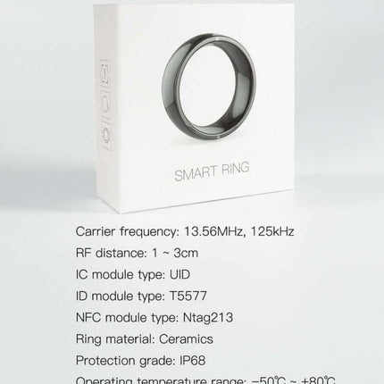 JAKCOM R4 Smart Ring Multifunctional Wearable packaging with specifications and features.