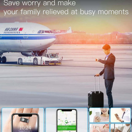 JAKCOM R4 Smart Ring Multifunctional Wearable, image of traveler at airport, demonstrating smart technology for busy moments.
