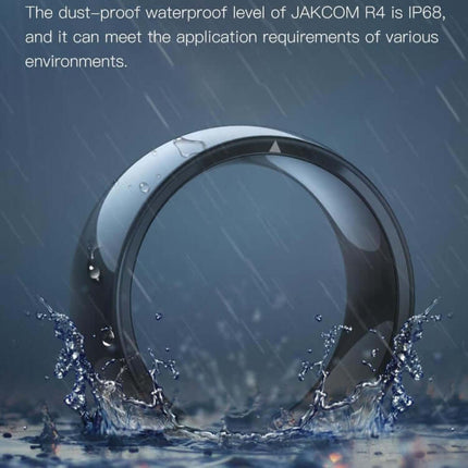 JAKCOM R4 Smart Ring Multifunctional Wearable showcased in a rain setting, highlighting its IP68 waterproof feature.