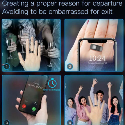Image illustrating the JAKCOM R4 Smart Ring Multifunctional Wearable being used to handle social situations.