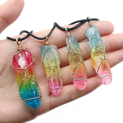 Crystal Tree of Life Stone Pendant Necklace rainbow crystal detail