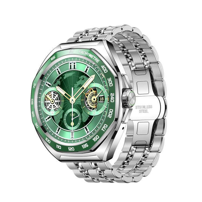 JOYROOM JR-FV2 Pro Venture Series Smart Watch featuring a stylish green dial and stainless steel band.